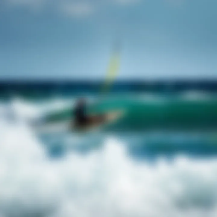 A scenic view of a wind surfer riding the waves, highlighting the connection with nature