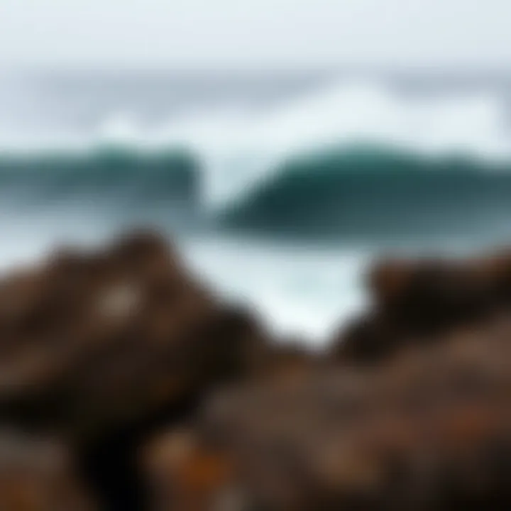 A breathtaking view of Mavericks waves crashing against the rocky coastline