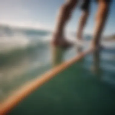 Close-up view of a medium skimboard showcasing its unique design features.