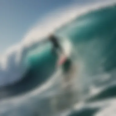 Unleashing the Power: Riding the Waves with Innovation Dynamic view of a motor powered surfboard riding a huge wave