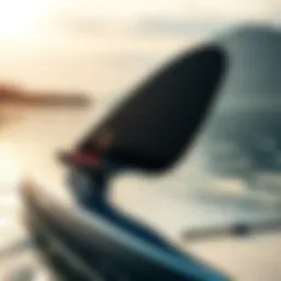 Motorized SUP fin in action on a serene lake