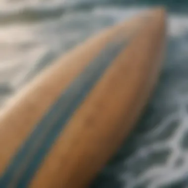 A close-up view of a modern surfboard showcasing innovative design features