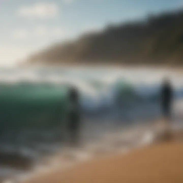 A group of surfers participating in a beach clean-up event