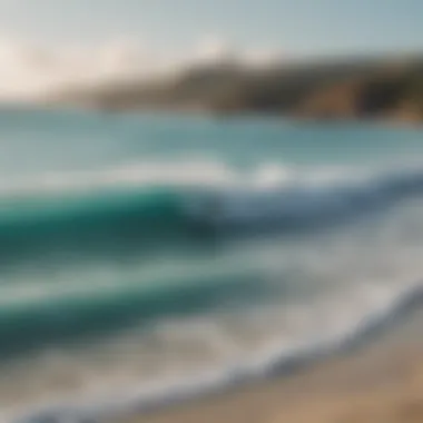 A stunning view of the Aruba coastline with surfers riding the waves