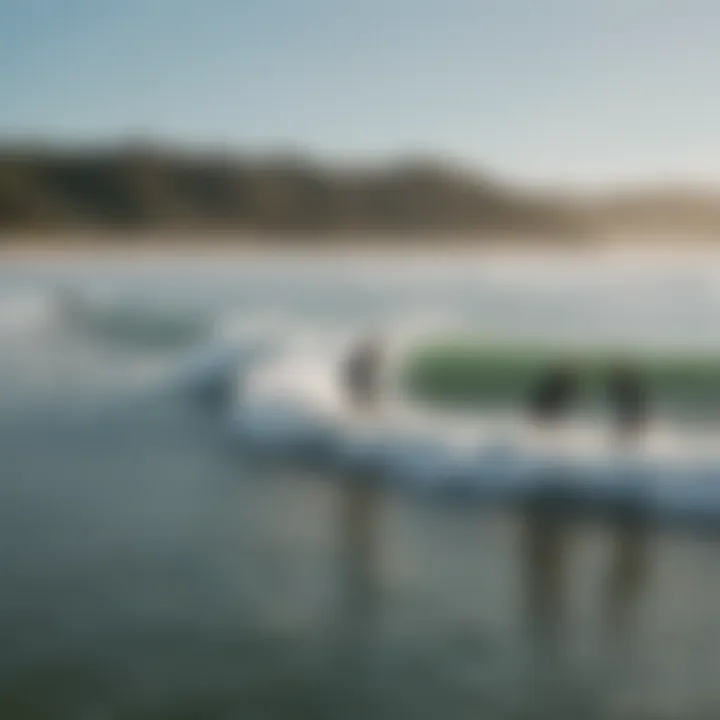 A diverse group of surfers engaging in a community event