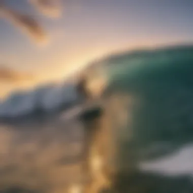 Surfer riding a majestic wave at sunset