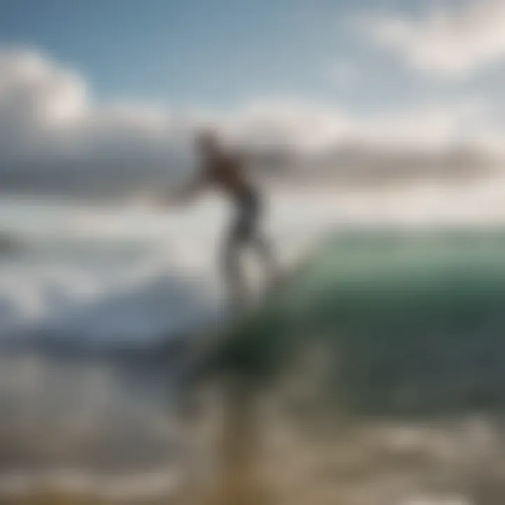 An inspiring beach scene with surfers taking off on their boards