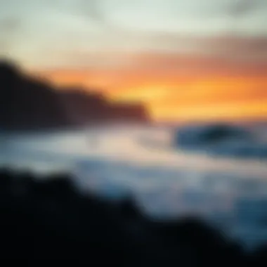 Sunset at a Popular Icelandic Surf Spot A breathtaking view of a popular surf spot in Iceland during sunset