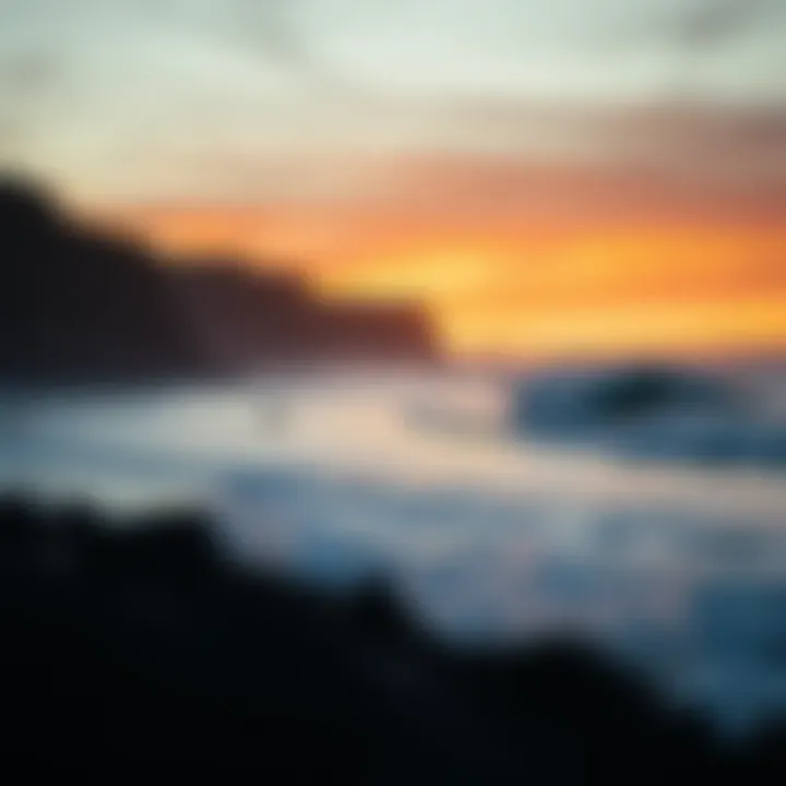 Sunset at a Popular Icelandic Surf Spot A breathtaking view of a popular surf spot in Iceland during sunset