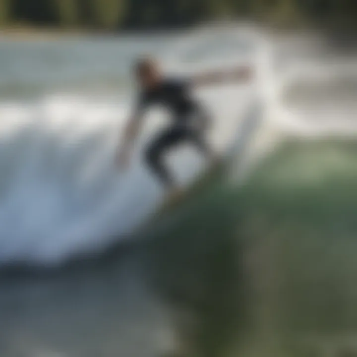 Surfer riding a wave in the park, illustrating the thrill of inland surfing