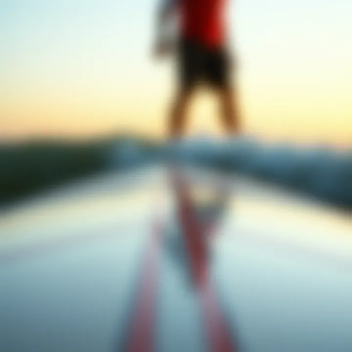A close-up of a surfboard with intricate designs and textures