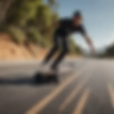 Rider demonstrating the cruising capabilities of a top mount longboard deck on a smooth surface