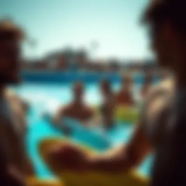 A vibrant community of surf enthusiasts at a wave pool