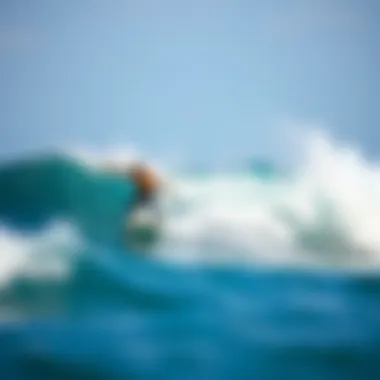 Thrilling Wave Ride on Fun Shape Surfboard A surfer riding a wave on a fun shape surfboard