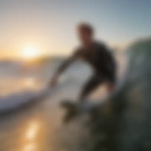 Surfer riding a wave at sunrise showcasing the beauty of jack surf