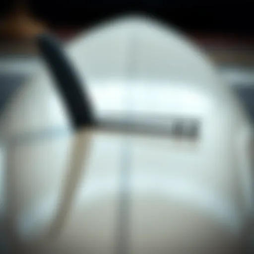 High-Performance Surfboard Design A close-up view of a high-performance surfboard showcasing its design and materials