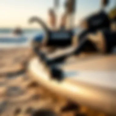Essential Gear for Water Board Sports Enthusiasts Close-up of surfboard equipment on the beach