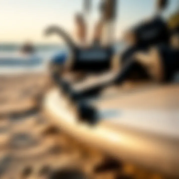 Essential Gear for Water Board Sports Enthusiasts Close-up of surfboard equipment on the beach