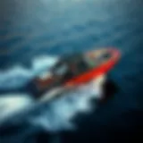 A sleek wakesurf boat cutting through the water