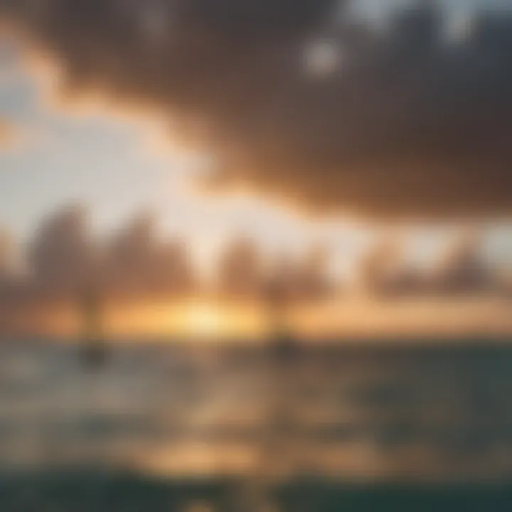 A stunning sunset over Aruba's coastline with windsurfers in the distance