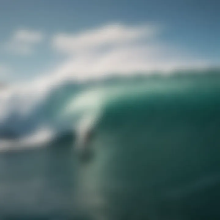 A vibrant aerial shot of surfers riding waves