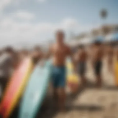 Celebrating Community: The Vibrancy of Surf Culture A vibrant surf culture festival with colorful surfboards on display