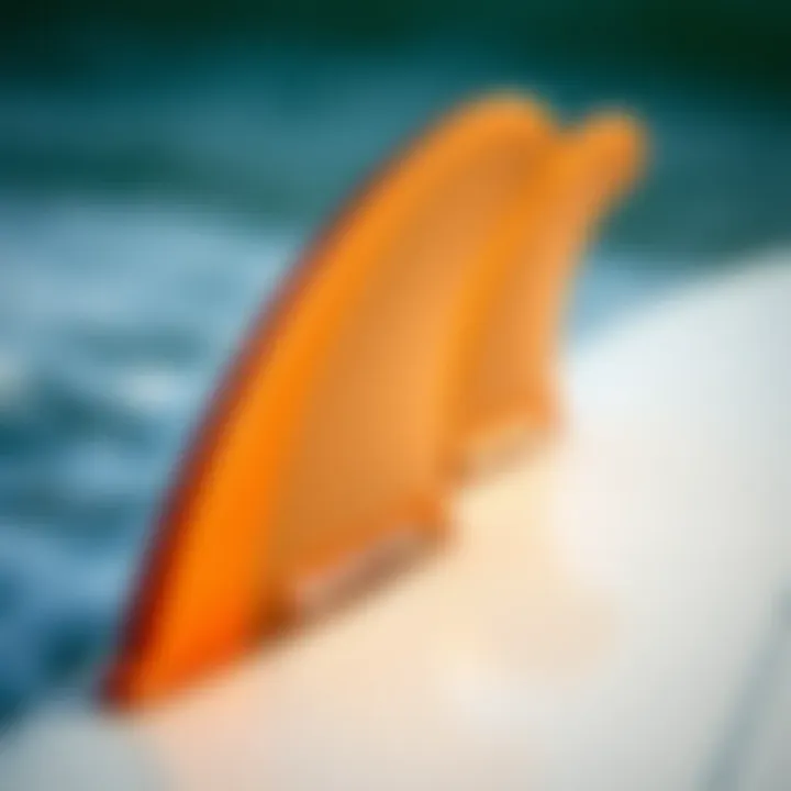 Detail of Fish Surfboard Design and Fins Close-up of a fish surfboard's unique design and fins