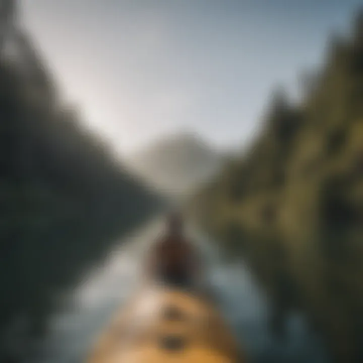 User enjoying a scenic view while paddling with a foldable kayak.