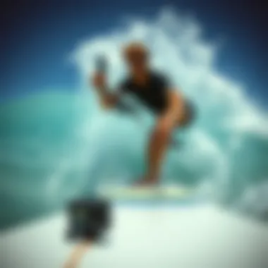 Capturing Surfing Action with GoPro Handler A surfboarder capturing action shots using the GoPro Handler in the waves