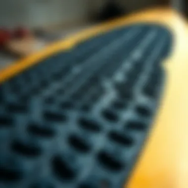 Detailed view of Gorilla traction pads on a surfboard showcasing texture and grip.