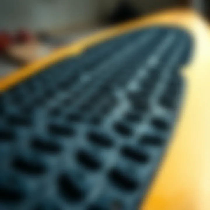 Detailed view of Gorilla traction pads on a surfboard showcasing texture and grip.