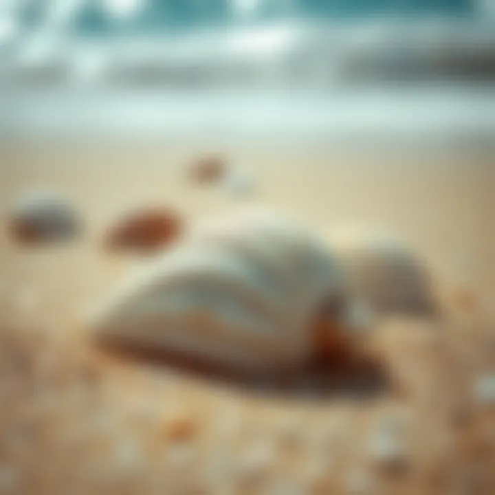 Seashells and Sound Waves Close-up of seashells on a sandy shore with sound waves visual