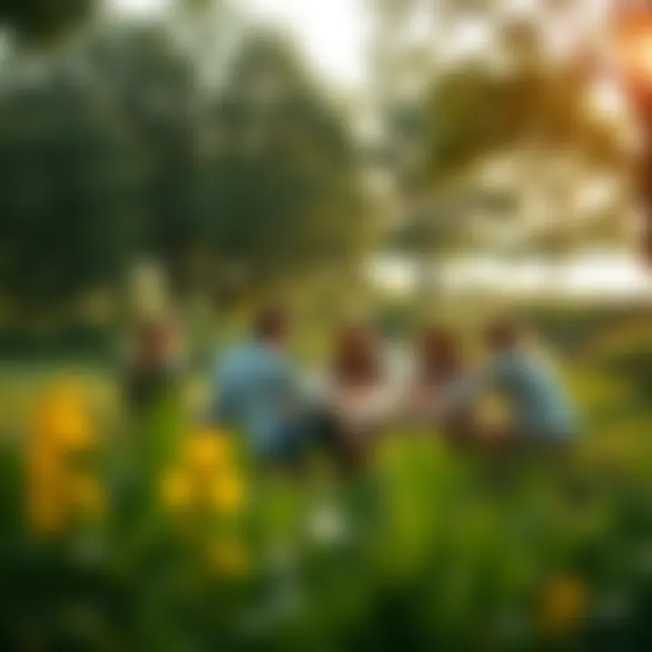 Nature's Gathering Place Group of friends enjoying a picnic in a scenic park