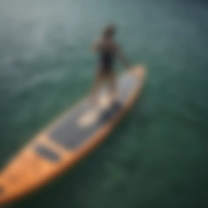 Wide paddle board showcasing stability on water