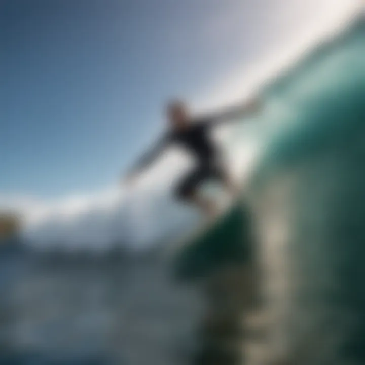 Surfer maneuvering skillfully on a wave, highlighting the importance of swim fins.