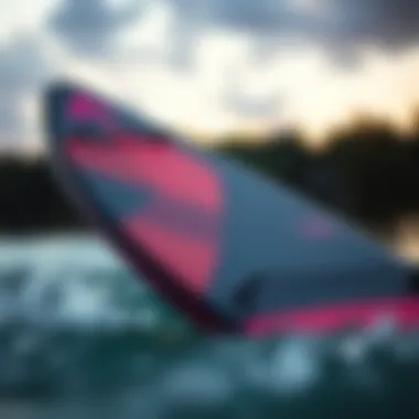 Detailed view of an intermediate wakesurf board showcasing its design features