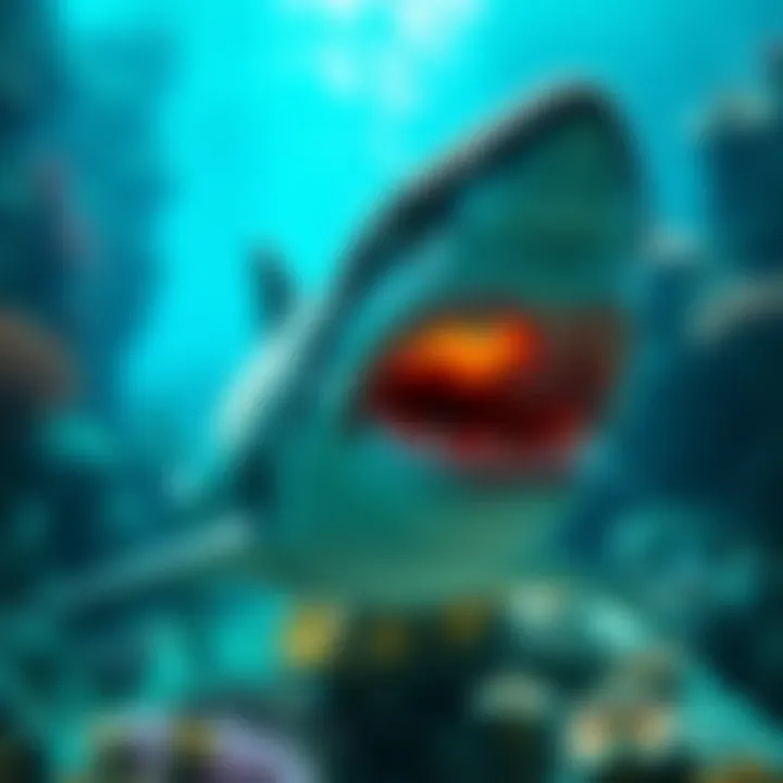 Anatomical Uniqueness of Sharks A shark's unique anatomical features highlighted against a colorful reef backdrop