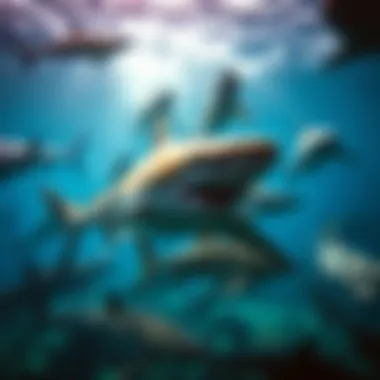 Diversity of Shark Species A vibrant underwater scene showcasing a diverse range of shark species