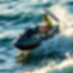 Dynamic jetski cutting through waves