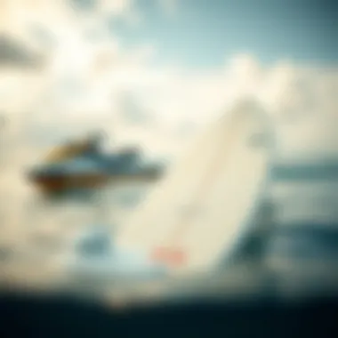 The Harmony of Jetski and Surfboard Jetski and surfboard side by side on water