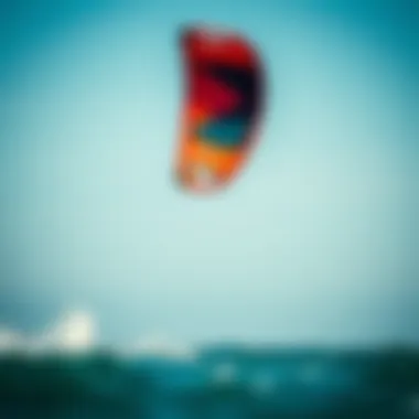 Dynamic Kite in Action A vibrant kite soaring through the sky during a kite surfing session