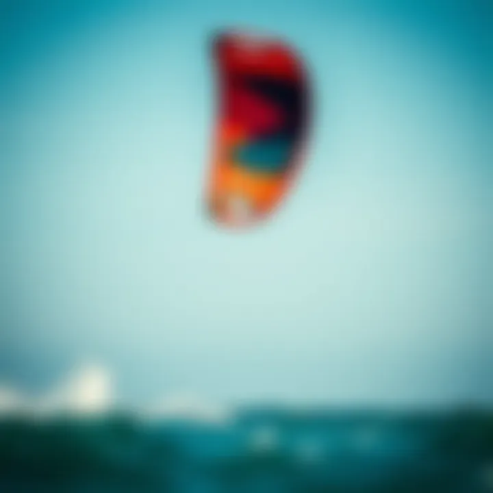 Dynamic Kite in Action A vibrant kite soaring through the sky during a kite surfing session