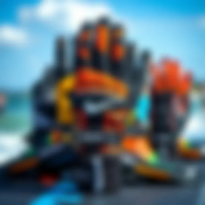 Diverse Selection of Kitesurfing Gloves Variety of kitesurfing gloves displayed