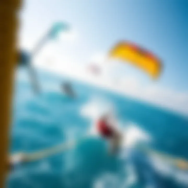 Stunning view of kitesurfers gliding over the azure waters of Sicily