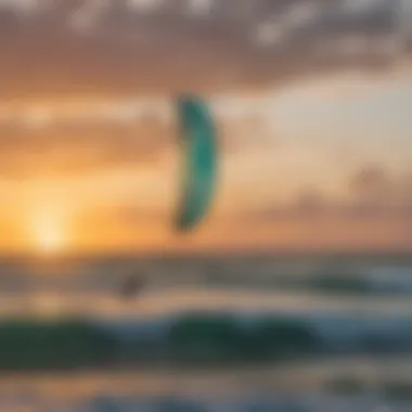 Scenic Miami Beach Kitesurfing Gorgeous sunset view over the ocean with kitesurfers