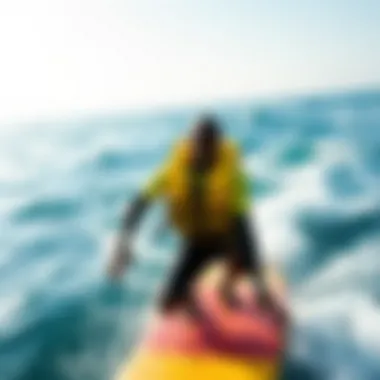 Surfer in Action Wearing a Life Vest Surfer wearing a life vest in action