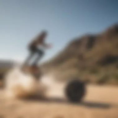 Group of riders showcasing Onewheel tricks at a scenic location