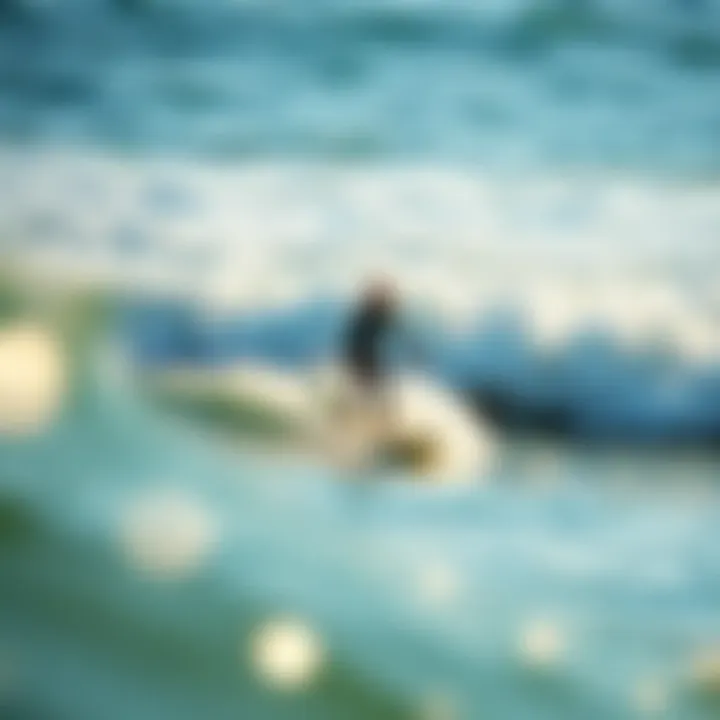 A surfer paddling out into the ocean