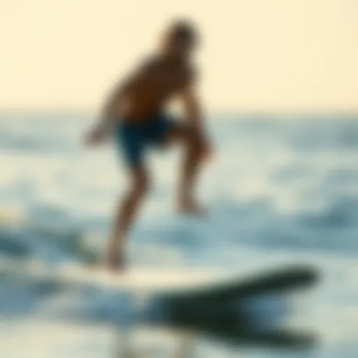 Surfer practicing balance on a surfboard