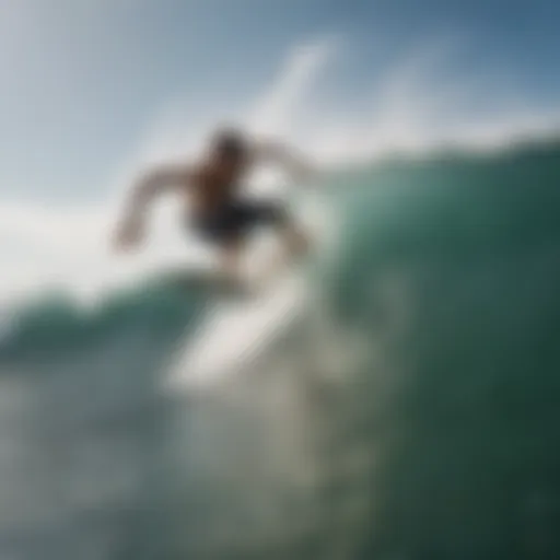 A surfer demonstrating the ollie technique on a wave